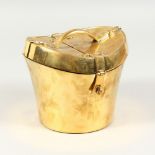 A BRASS BOX, modelled as a hat box. 6ins high.