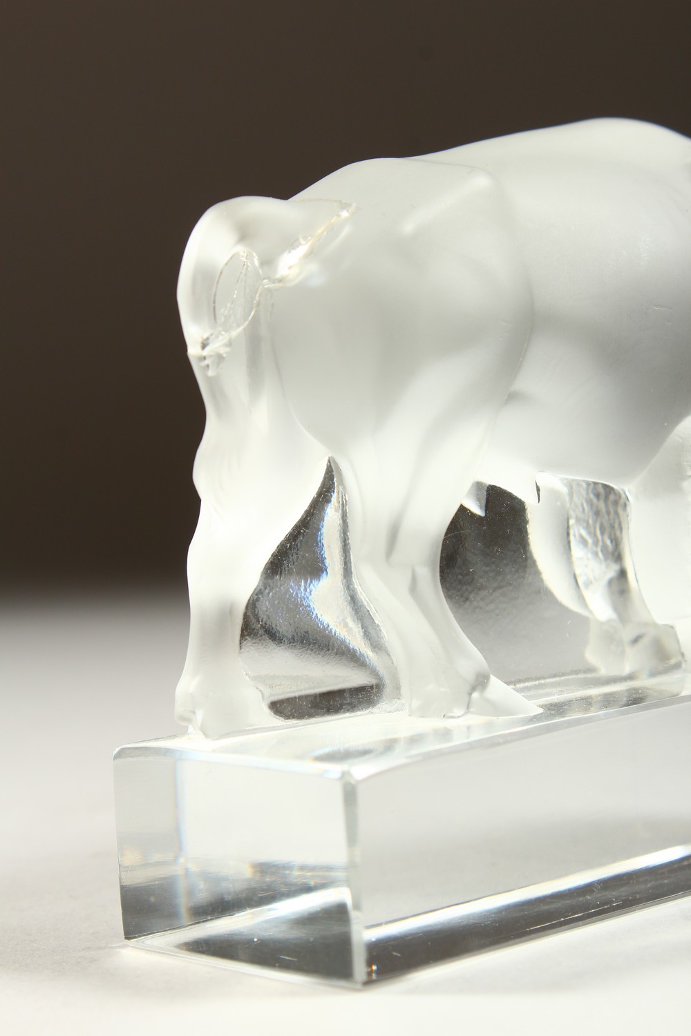 A LALIQUE FROSTED GLASS MODEL OF A BISON. Etched LALIQUE, FRANCE. 12cms long. - Image 5 of 9