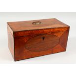 A 19TH CENTURY SATINWOOD RECTANGULAR TEA CADDY. 13ins wide.