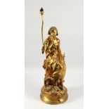 H. MOREAU A GILT BRONZE FIGURAL LAMP BASE, "CHANT DE L'ALOUETTE", modelled as a pensive young girl