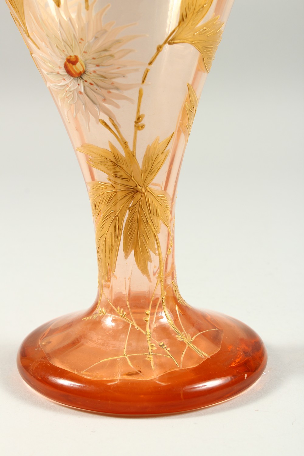 A WEBB'S TYPE BUD SHAPED PEDESTAL VASE, enamel and gilt decorated with flowers. 11.75ins high. - Image 3 of 7