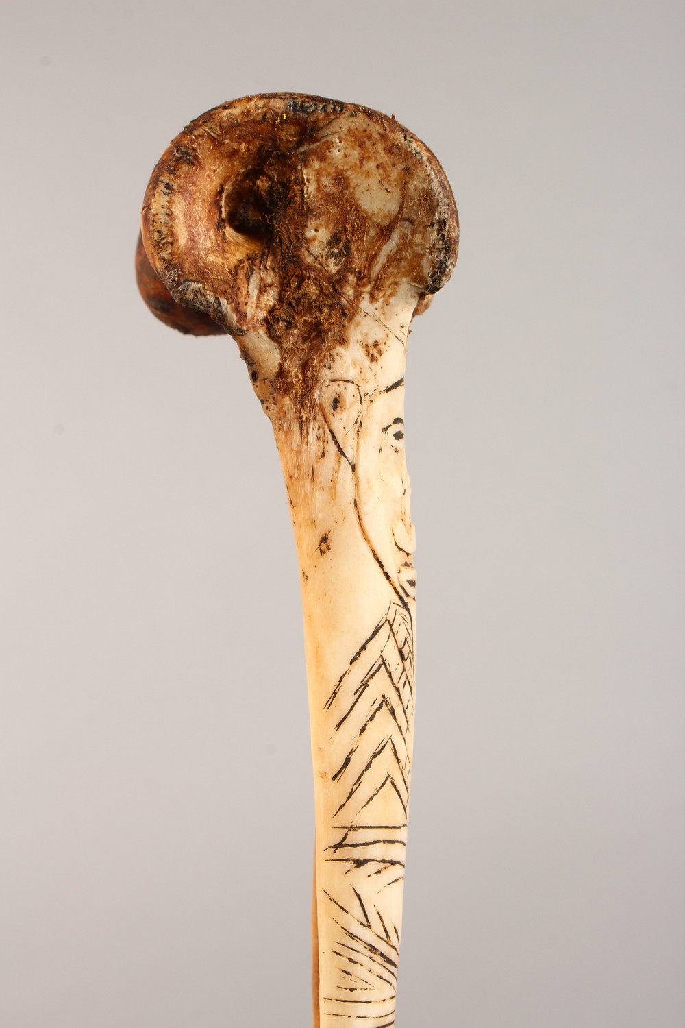 A CARVED BONE DAGGER, with incised decoration. 15.75ins long. - Image 3 of 9