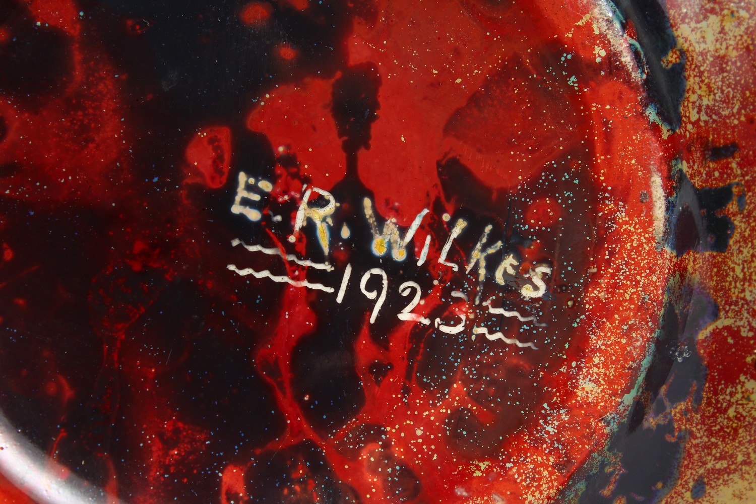 E. R. WILKES, A RED LUSTRE GLAZED VASE, with narrow neck and broad base, signed and dated 1923; - Image 8 of 9