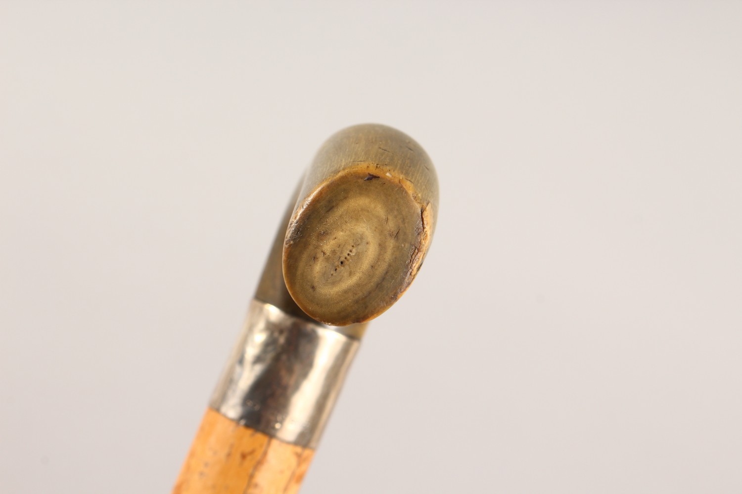 A HORN HANDLED MALACCA WALKING STICK, with a silver collar. 36.5ins long. - Image 5 of 11