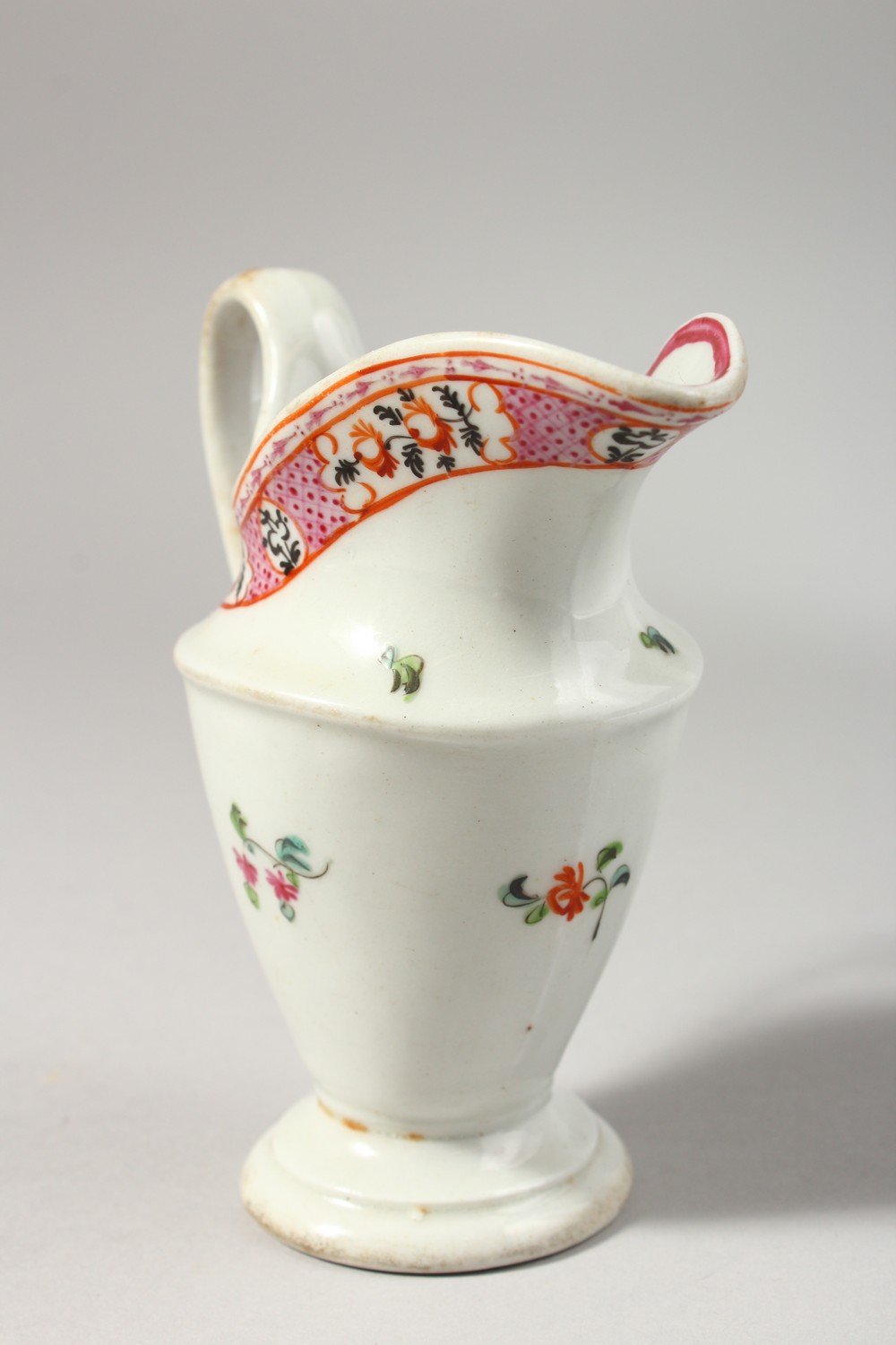 TWO NEW HALL CREAM JUGS, painted in Oriental export style. - Image 6 of 10