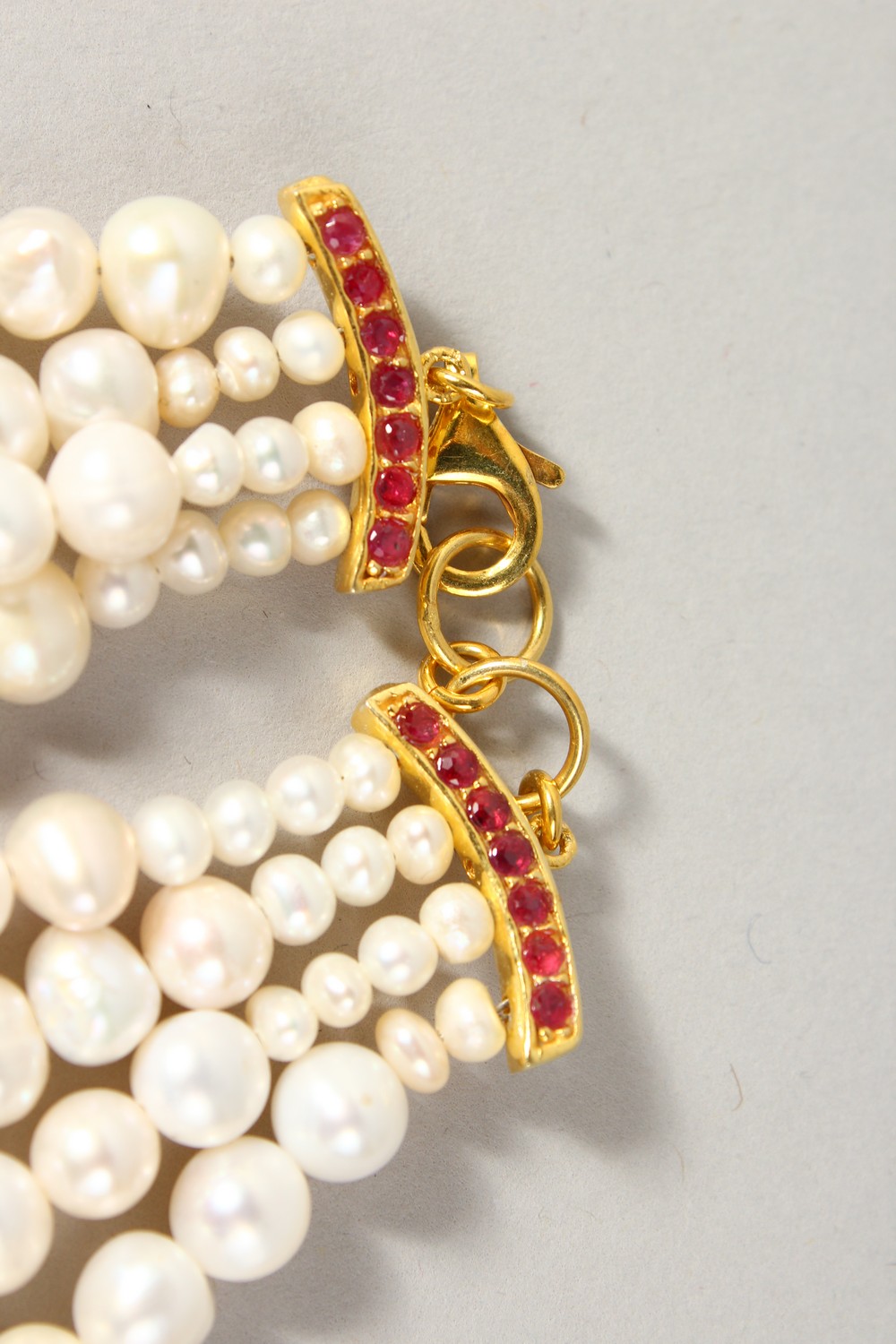 A FOUR ROW PEARL, SILVER AND GOLD PLATED NECKLACE. - Image 3 of 6