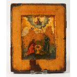 AN 18TH CENTURY RUSSIAN ICON, on panel. 8ins x 6.5ins. Provenance: CHRISTIES 1989.