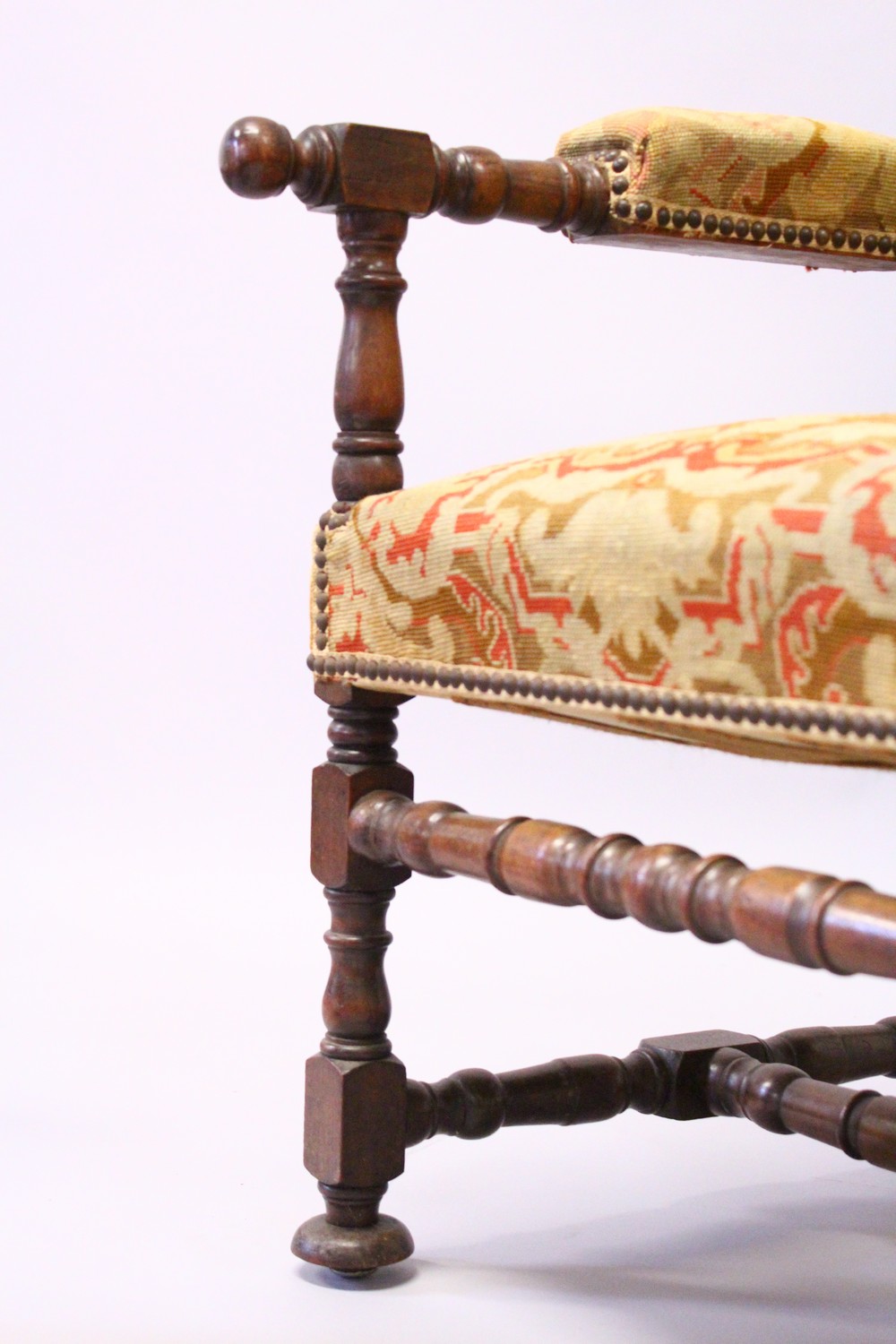 A GOOD PAIR OF 19TH CENTURY WALNUT FRAMED OPEN ARMCHAIRS, with tapestry upholstered backs, arms - Image 3 of 8