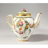 A SEVRES STYLE TEAPOT AND COVER, painted with a mother and two children cooking food over a fire,
