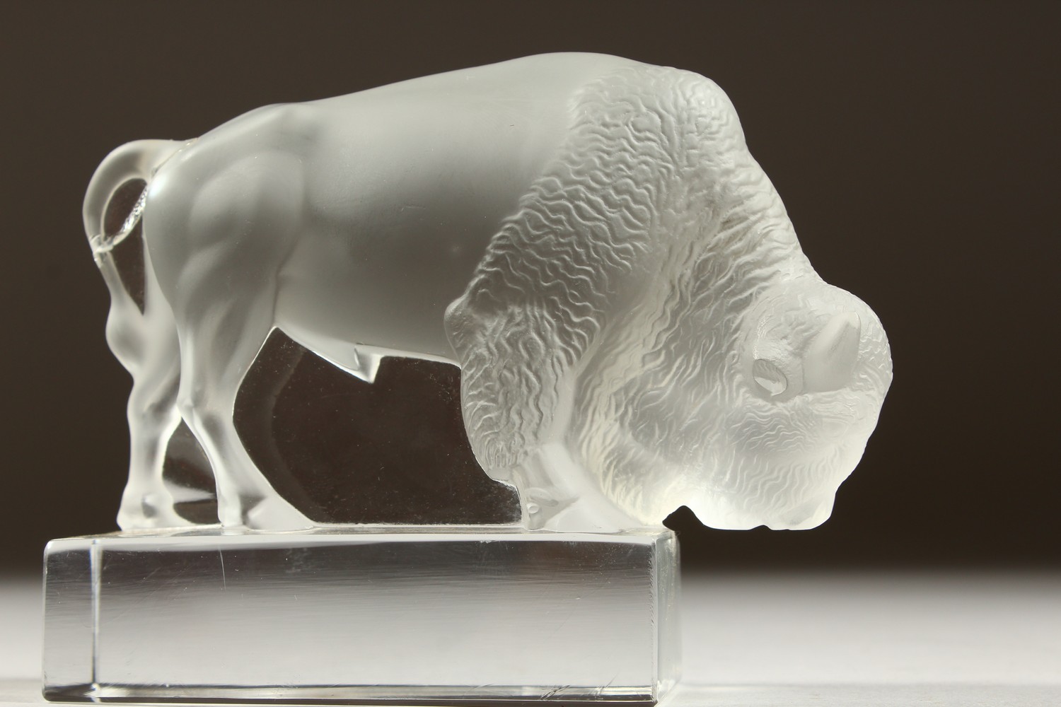 A LALIQUE FROSTED GLASS MODEL OF A BISON. Etched LALIQUE, FRANCE. 12cms long. - Image 4 of 9
