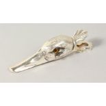 A SILVER PLATED DUCK PAPER CLIP. 5ins long.