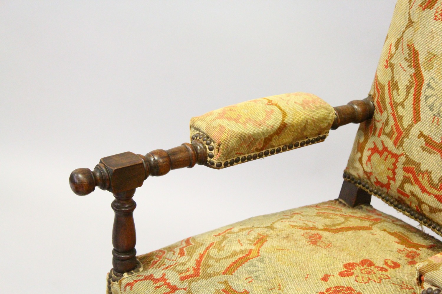 A GOOD PAIR OF 19TH CENTURY WALNUT FRAMED OPEN ARMCHAIRS, with tapestry upholstered backs, arms - Image 2 of 8