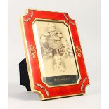 A SUPERB RUSSIAN FABERGE STYLE SILVER GILT AND ENAMEL PHOTOGRAPH FRAME, set with diamonds and