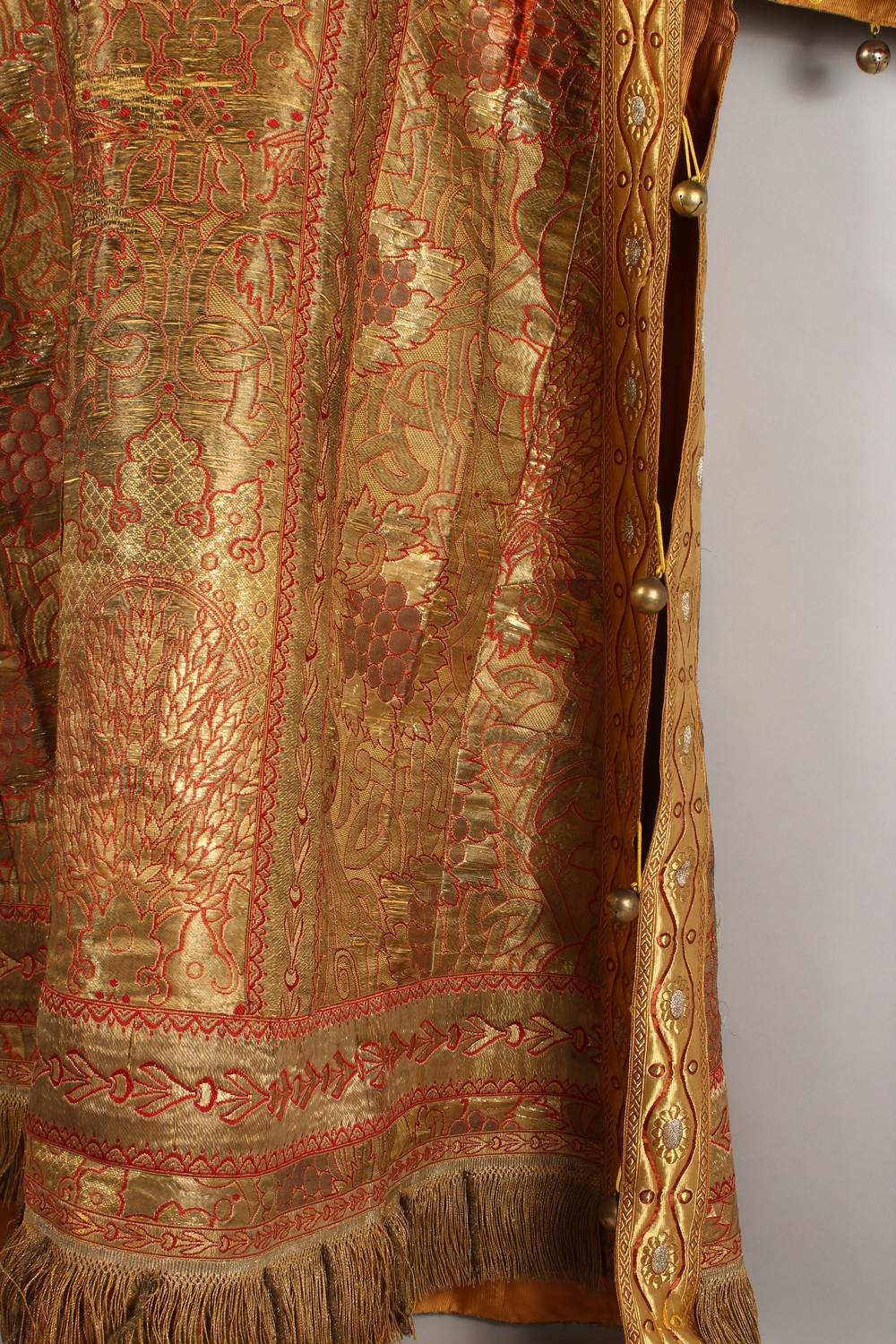 AN UNUSUAL EARLY 20TH CENTURY RUSSIAN COAT, with highly ornate gold thread embroidered decoration, - Image 10 of 22