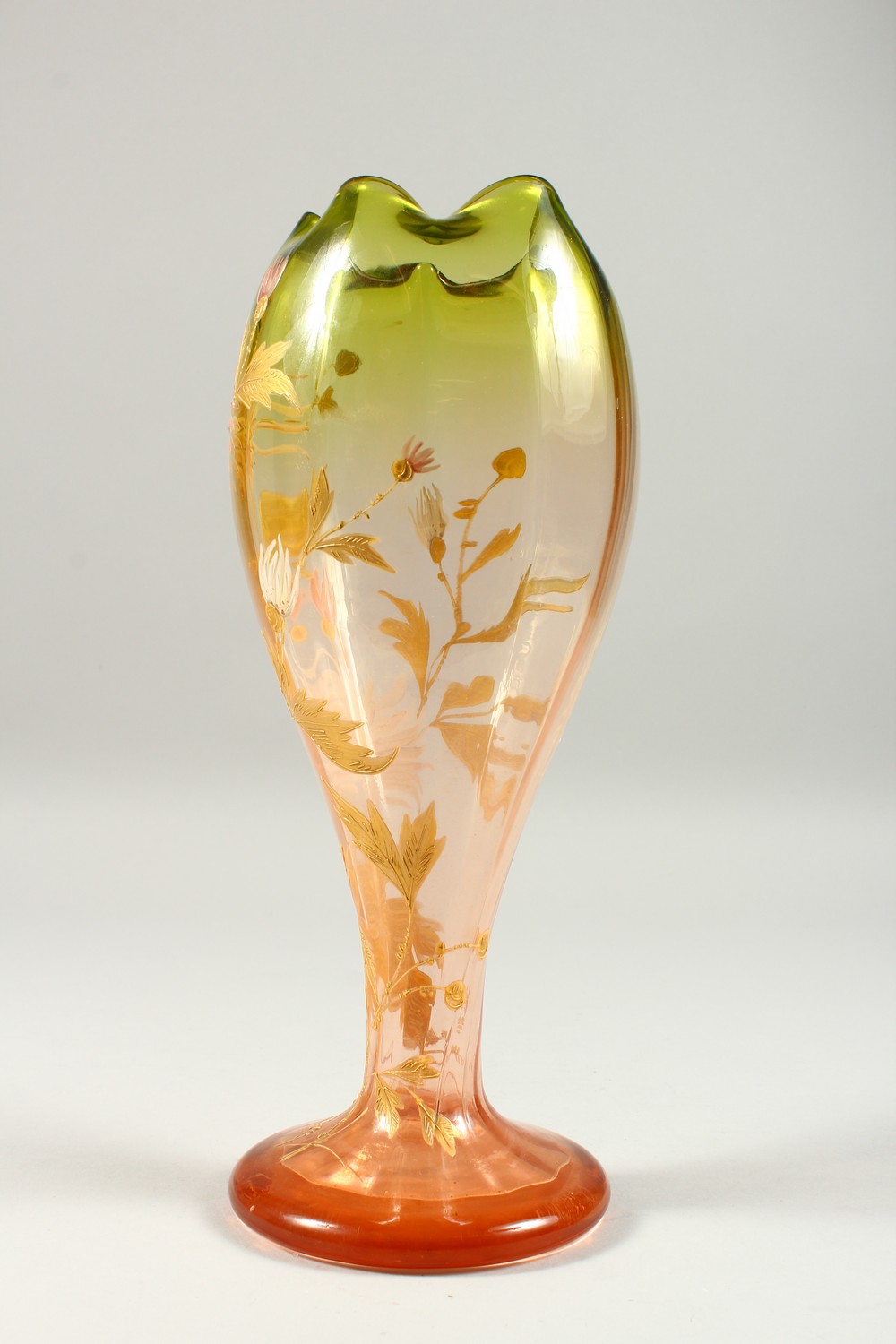 A WEBB'S TYPE BUD SHAPED PEDESTAL VASE, enamel and gilt decorated with flowers. 11.75ins high. - Image 4 of 7