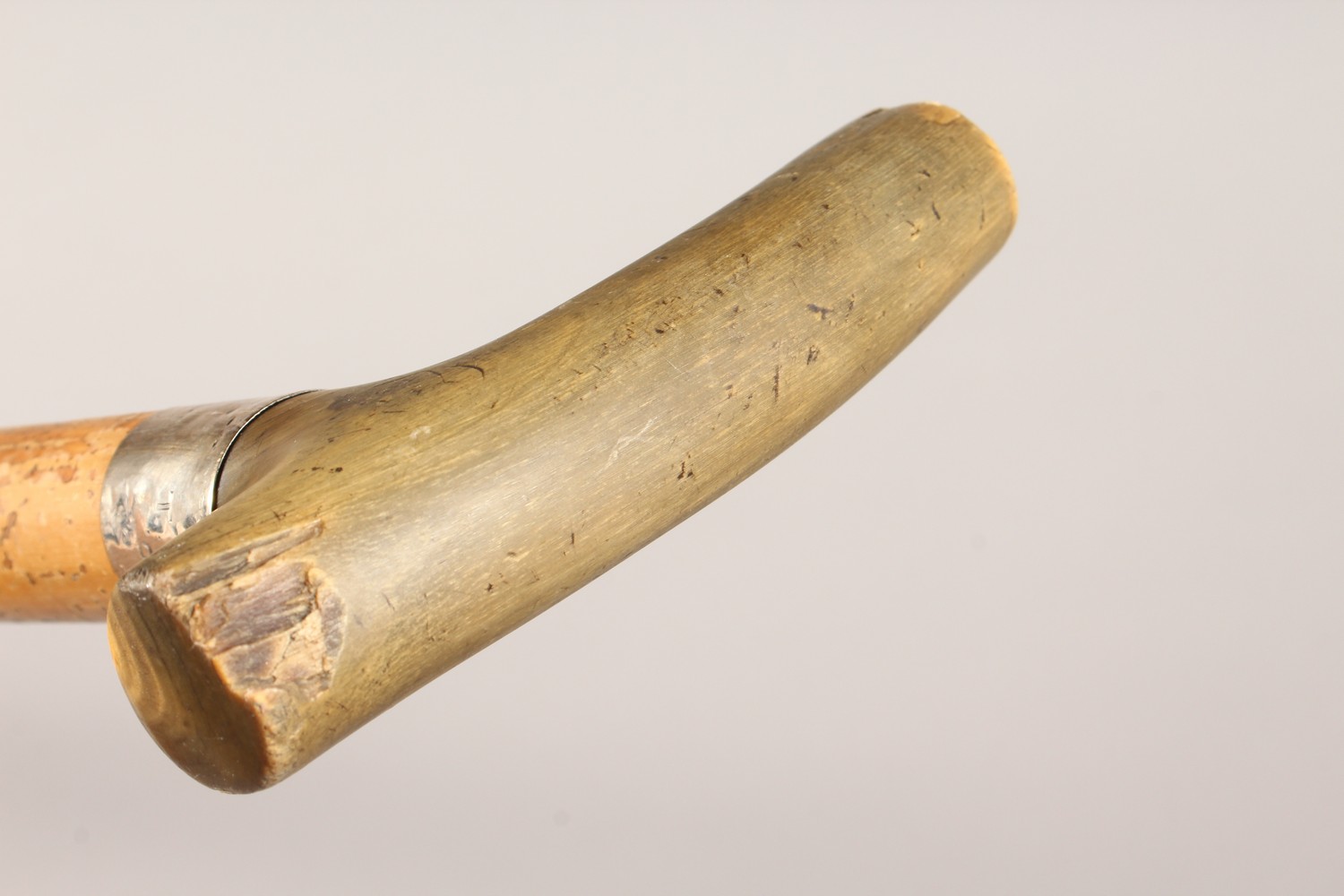 A HORN HANDLED MALACCA WALKING STICK, with a silver collar. 36.5ins long. - Image 7 of 11