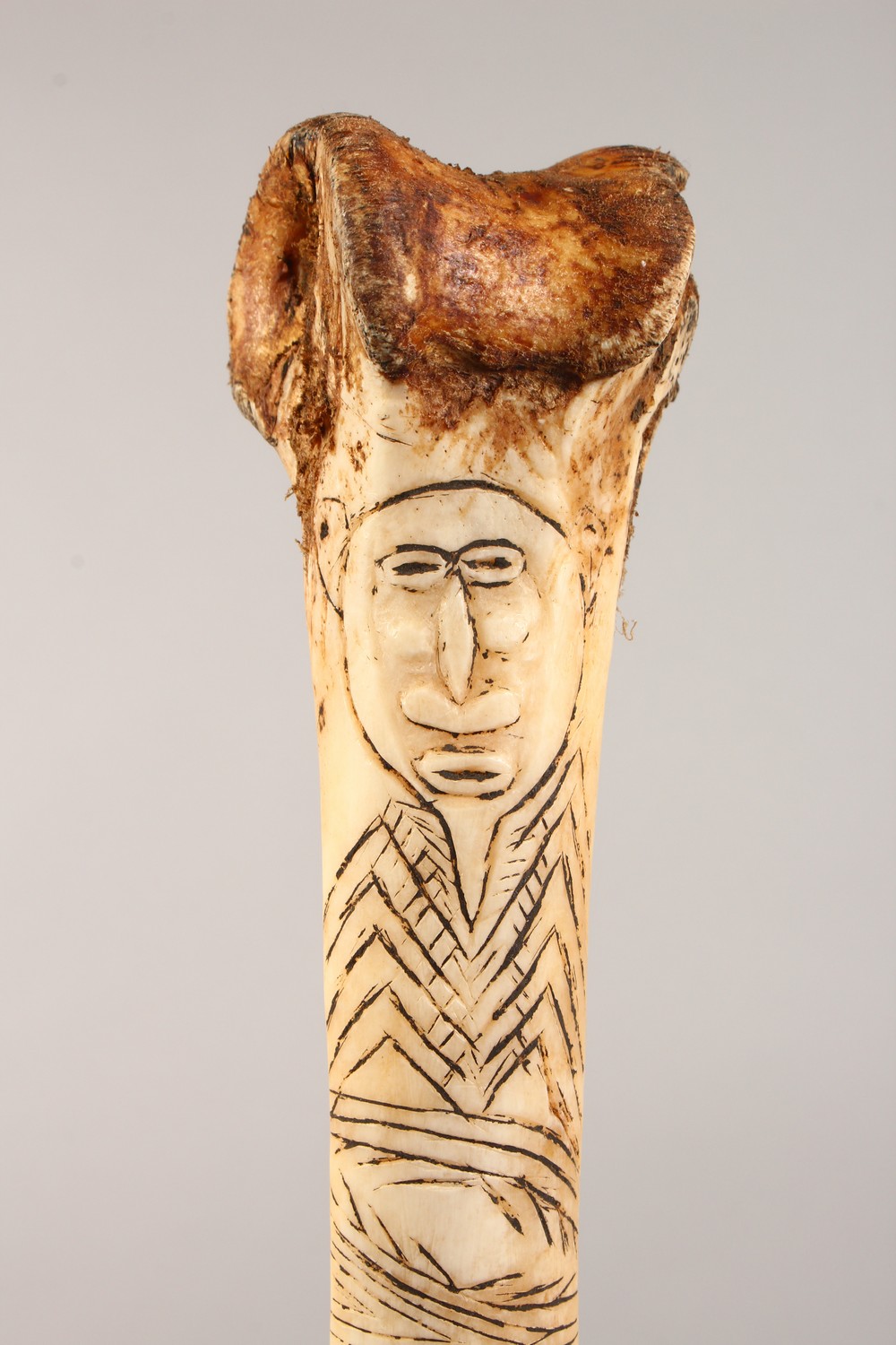 A CARVED BONE DAGGER, with incised decoration. 15.75ins long. - Image 2 of 9