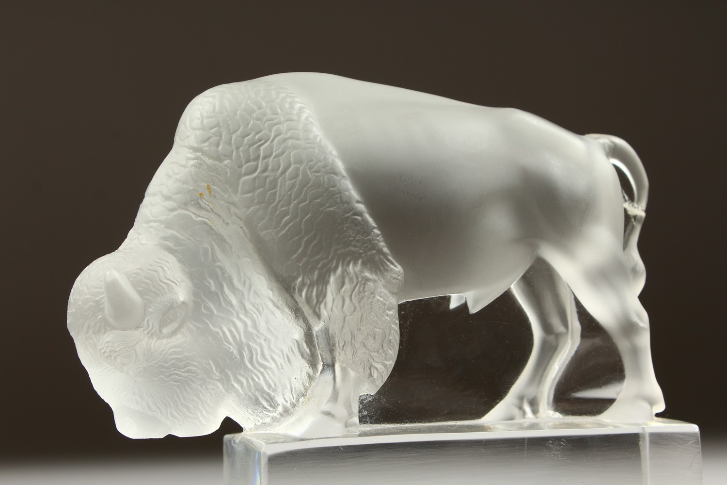 A LALIQUE FROSTED GLASS MODEL OF A BISON. Etched LALIQUE, FRANCE. 12cms long. - Image 2 of 9