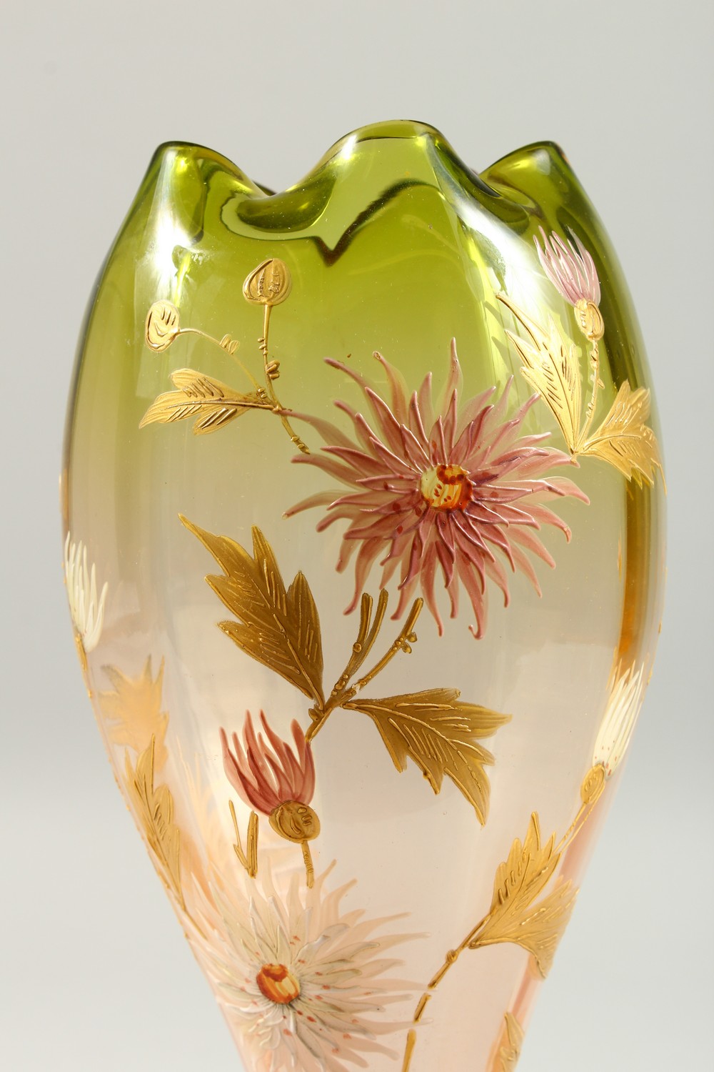 A WEBB'S TYPE BUD SHAPED PEDESTAL VASE, enamel and gilt decorated with flowers. 11.75ins high. - Image 2 of 7