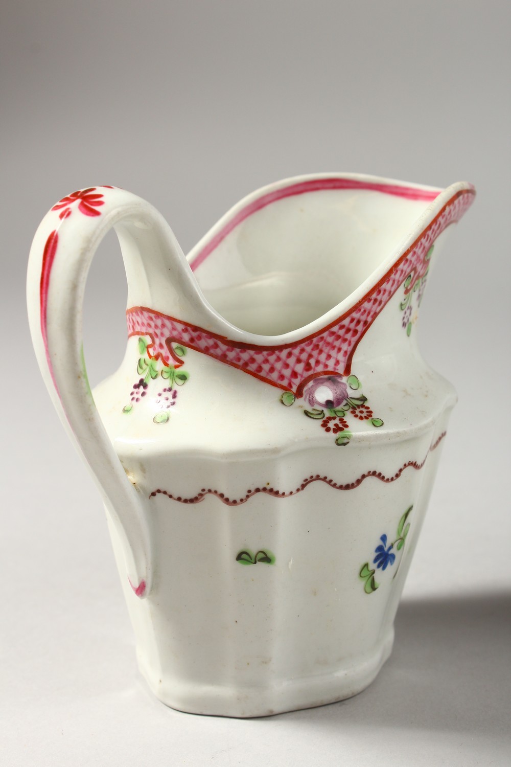 TWO NEW HALL CREAM JUGS, painted in Oriental export style. - Image 4 of 10