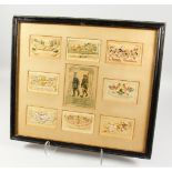 A FRAMED COLLECTION OF EIGHT FIRST WORLD WAR SILK POSTCARDS, framed and glazed.