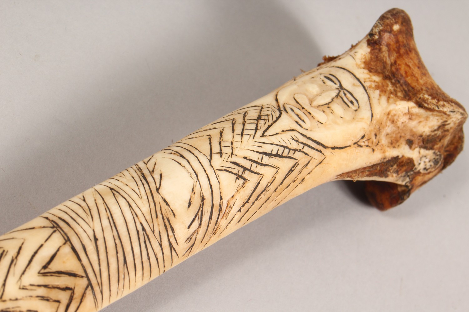 A CARVED BONE DAGGER, with incised decoration. 15.75ins long. - Image 9 of 9