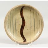ST IVES SCHOOL, A CIRCULAR PLATE/DISH, with broad central free form striped decoration, impressed