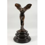 AFTER CHARLES SYKES "THE SPIRIT OF ECSTASY", a large reproduction bronze, on a circular marble base.