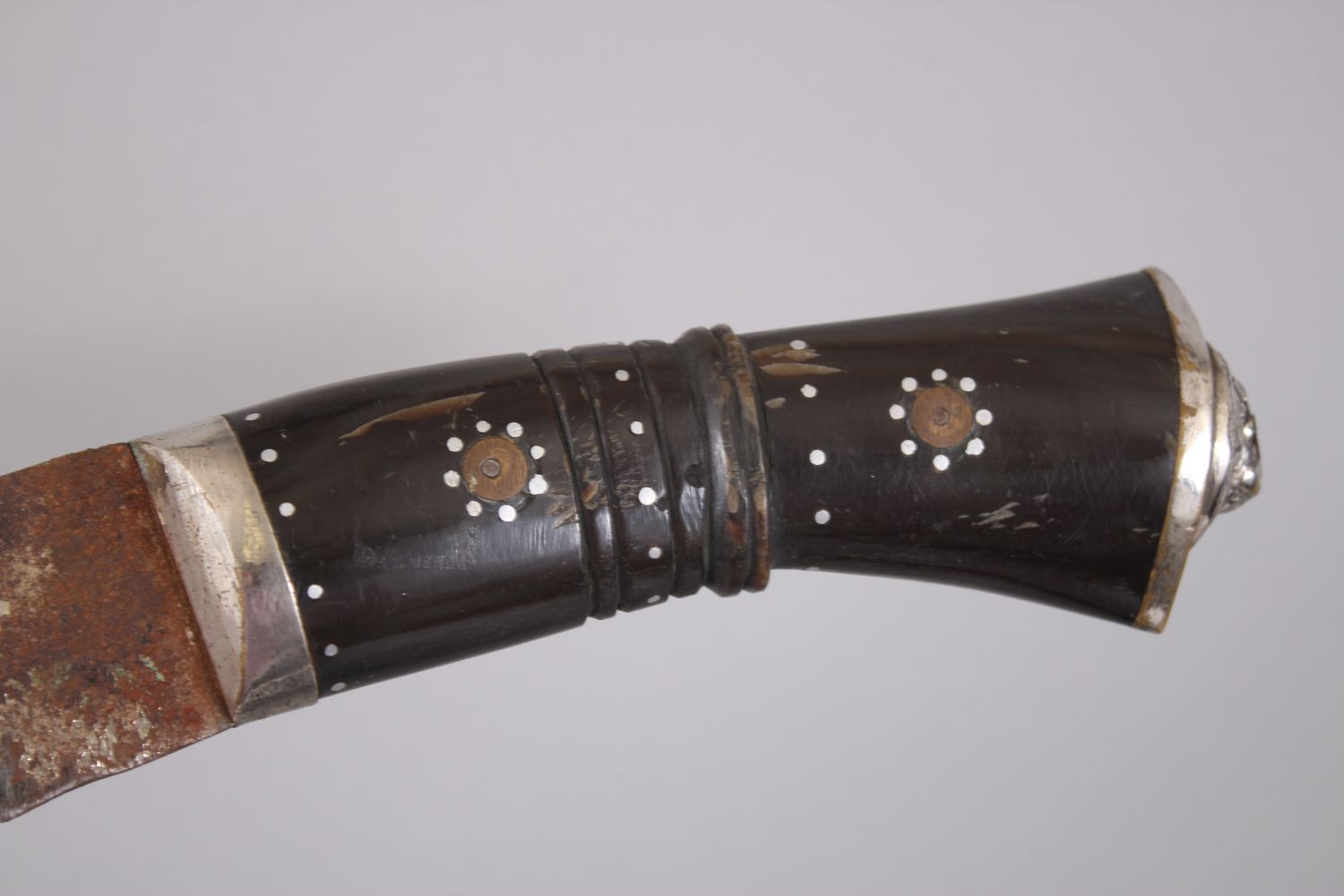 A LARGE NEPALESE KUKRI in a leather scabbard with small knife. - Image 2 of 4