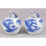 A GOOD PAIR OF JAPANESE MEIJI PERIOD BLUE & WHITE HIRADO PORCELAIN JARS & COVERS, the body of the