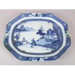 A GOOD 18TH / 19TH CENTURY CHINESE BLUE & WHITE PORCELAIN MEAT PLATTER, the platter decorated with