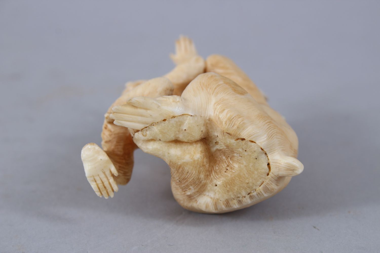 A JAPANESE MEIJI PERIOD CARVED OKIMONO GROUP OF MONKEYS, two seated monkeys play, 6.5cm high x 5cm - Image 5 of 5