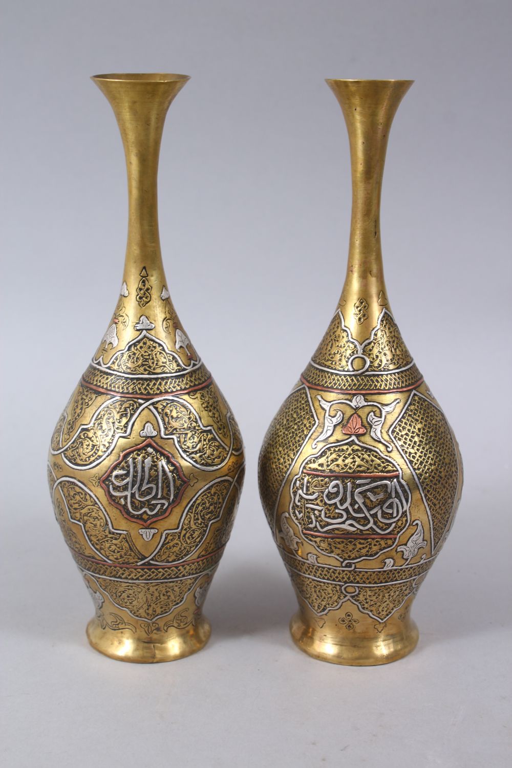 A COLLECTION OF FIVE 19TH CENTURY SILVER INLAID CAIROWARE PIECES, consisting of a pair of vases, a - Image 6 of 8