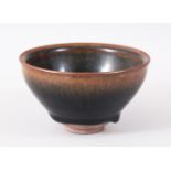 A GOOD CHINESE SONG STYLE FUR GLAZE TEA BOWL, the glaze dripped with unglazed base, 12.5cm