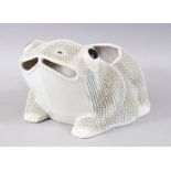 A GOOD 20TH CENTURY CHINESE WHITE PORCELAIN JARDINERE IN THE FORM OF A FROG, with raised spot