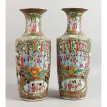 A LARGE PAIR OF CHINESE 19TH CENTURY CANTON PORCELAIN VASES with an all-over pattern of figures,