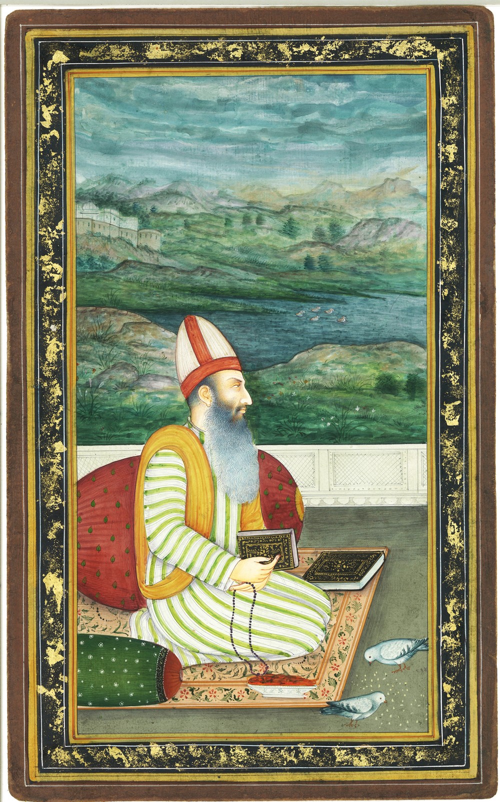 A GOOD 19TH / 20TH CENTURY INDO PERSIAN MUGHAL ART HAND PAINTED PICTURE ON PAPER OF A PRINCE, finely