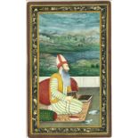 A GOOD 19TH / 20TH CENTURY INDO PERSIAN MUGHAL ART HAND PAINTED PICTURE ON PAPER OF A PRINCE, finely