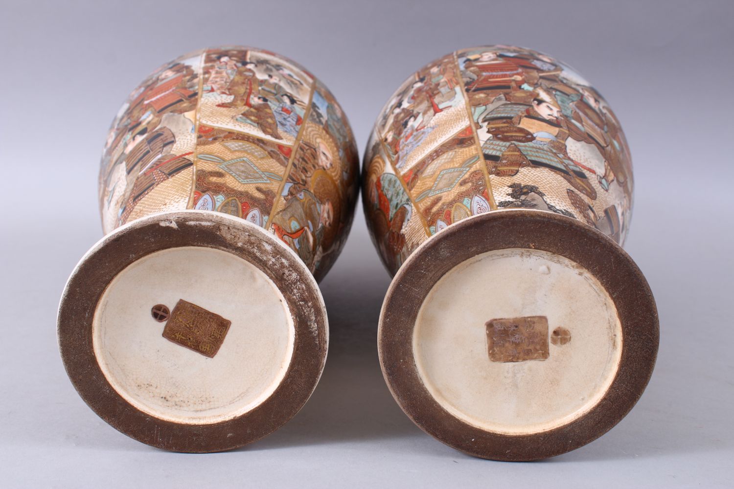 A GOOD PAIR OF JAPANESE MEIJI PERIOD OVOID FORM SATSUMA VASES, decorated with scenes of immortal - Image 10 of 12