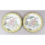 A GOOD PAIR OF LARGE 19TH/20TH CHINESE CENTURY ENAMEL PLAQUES / DISHES, decorate with four immortals