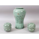 THREE 20TH CENTURY KOREAN CELADON PORCELAIN TEA SET