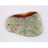 A GOOD 19TH / 20TH CENTURY CHINESE CARVED JADE / JADE LIKE PENDANT, 4.4cm wide x 3cm deep.