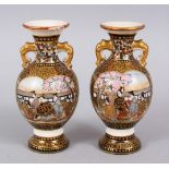 A SMALL PAIR OF JAPANESE MEIJI PERIOD SATSUMA VASES, both decorated in a similar way, with two