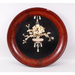 A GOOD JAPANESE MEIJI PERIOD CIRCULAR SHIBAYAMA & LACQUER PANEL, inlaid with the use mother of pearl