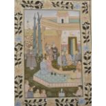 A 19TH CENTURY ISLAMIC SCHOOL / INDO PERSIAN MUGHAL WATERCOLOUR ON FABRIC, depicting figures