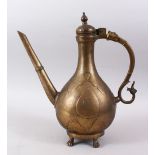 A LARGE 18TH CENTURY MUGHAL INDIAN BRONZE EWER, with carved and moulded decoration to the body, 37.