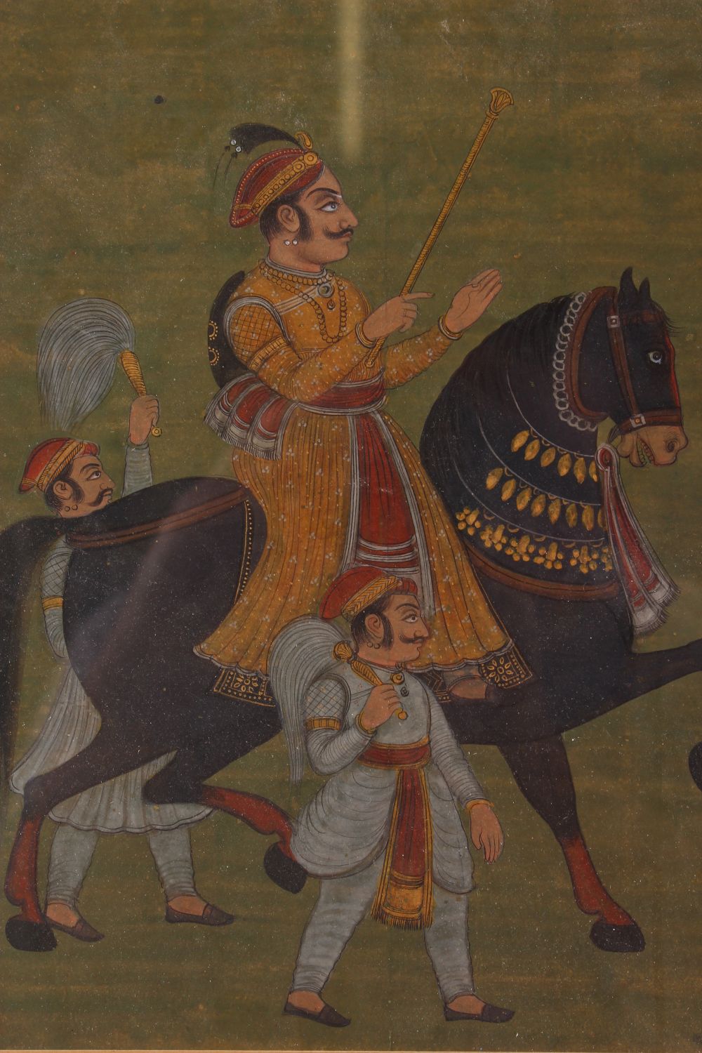 A FINE 18TH - 19TH CENTURY MUGHAL INDIAN MINIATURE PAINTING OF NOBLEMAN UPON HORSEBACK, framed - Image 2 of 7