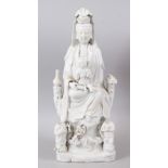 A GOOD CHINESE KANGXI PERIOD BLANC DE CHINE PORCELAIN FIGURE OF GUANYIN AS MADONNA WITH CHILD, the