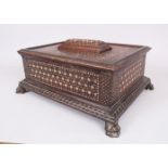 A GOOD ISLAMIC SPANISH BONE INLAID BOX, POSSIBLY 16TH CENTURY, with 18th Century feet, 43cm long,