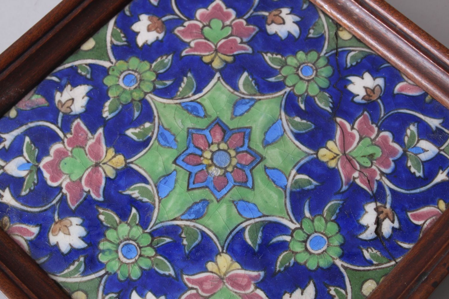 TWO PERSIAN QAJAR FRAMED POTTERY TILES. - Image 3 of 4